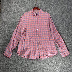 Banana Republic Shirt Mens Large Camden Fit Red Blue Linen Check Button Down